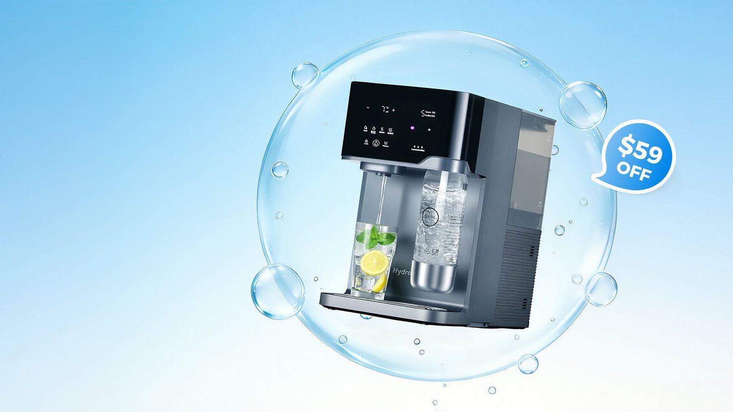 Hydrofast C300 All-in-One Countertop RO + Sparkling Water for Home